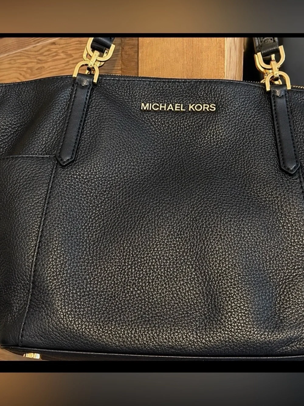 Michael Kors Bedford Large Black Pebbled Leather Tote Shoulder Bag